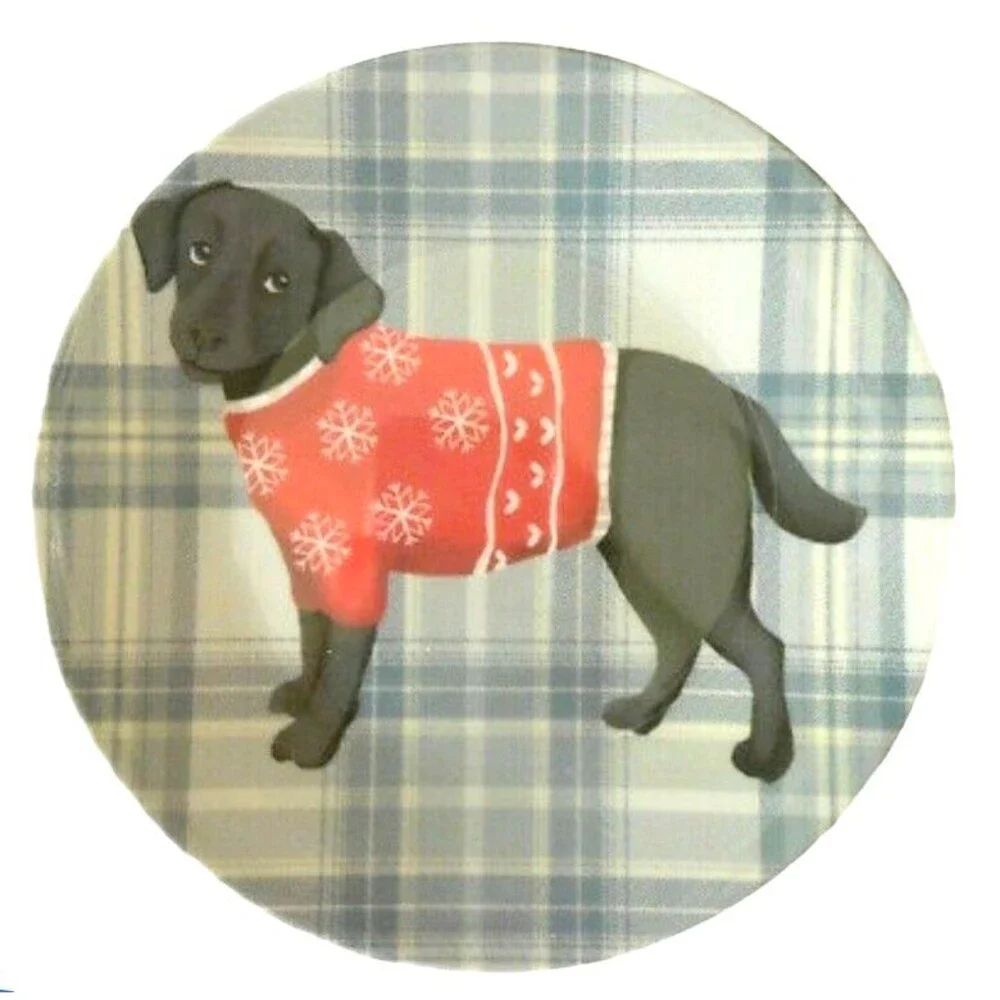 Christmas Black Lab Dog Melamine Plates 6